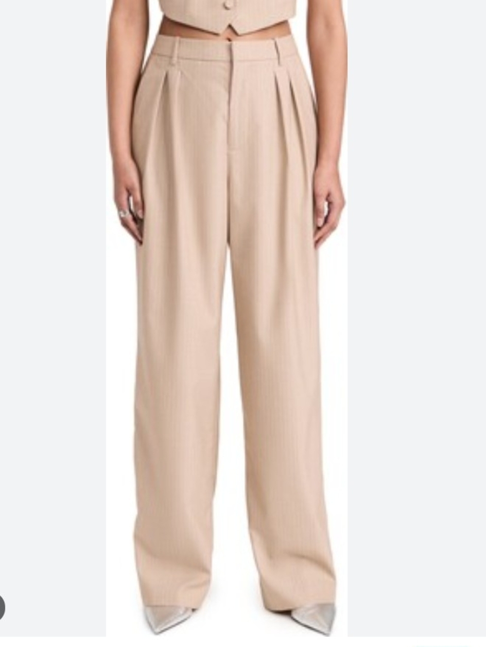 Wayf Silk Wide Leg High Waist Trousers Cream Pleated Flowy Minimalist